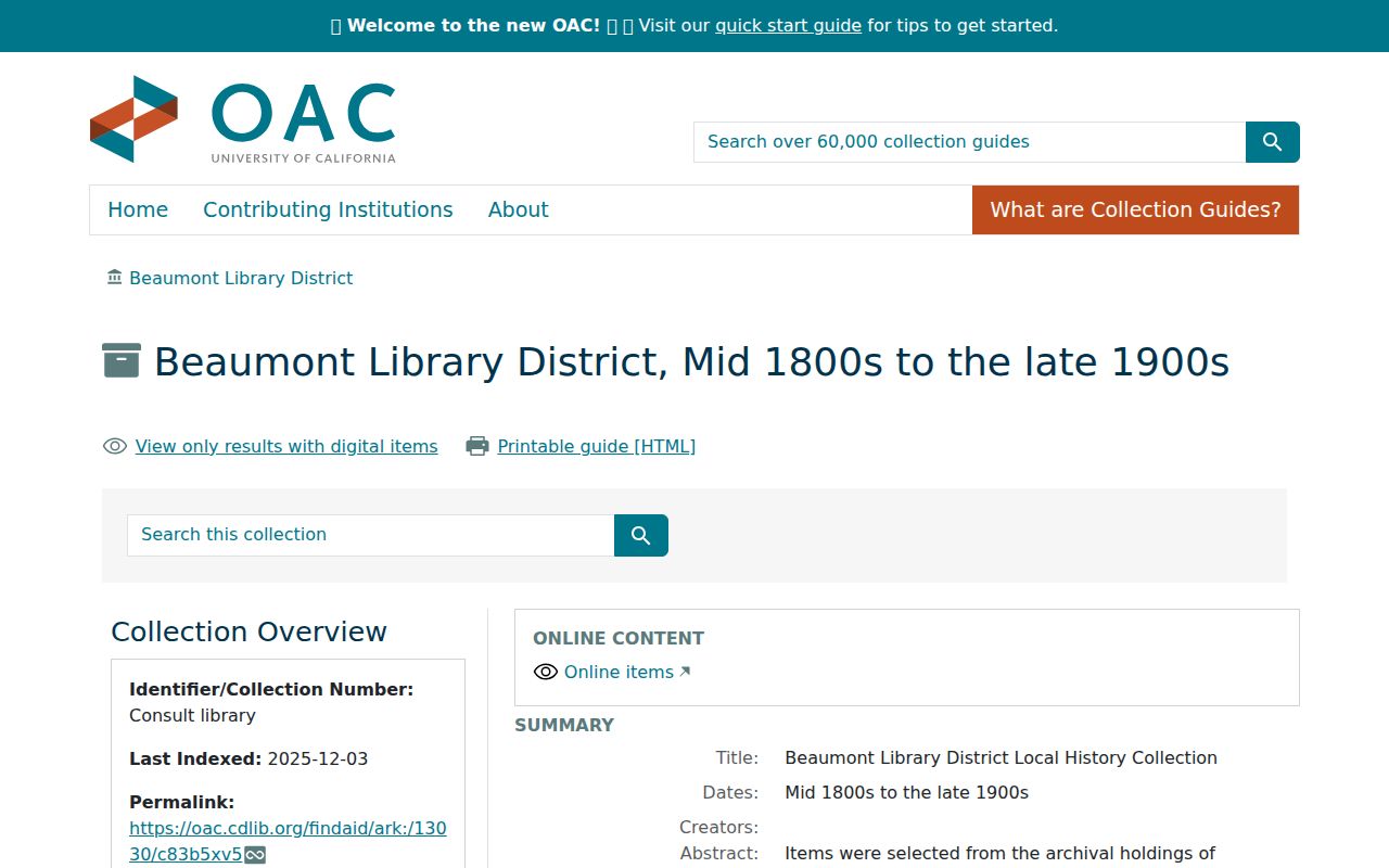 Beaumont city directory Online Archive of California finding aid