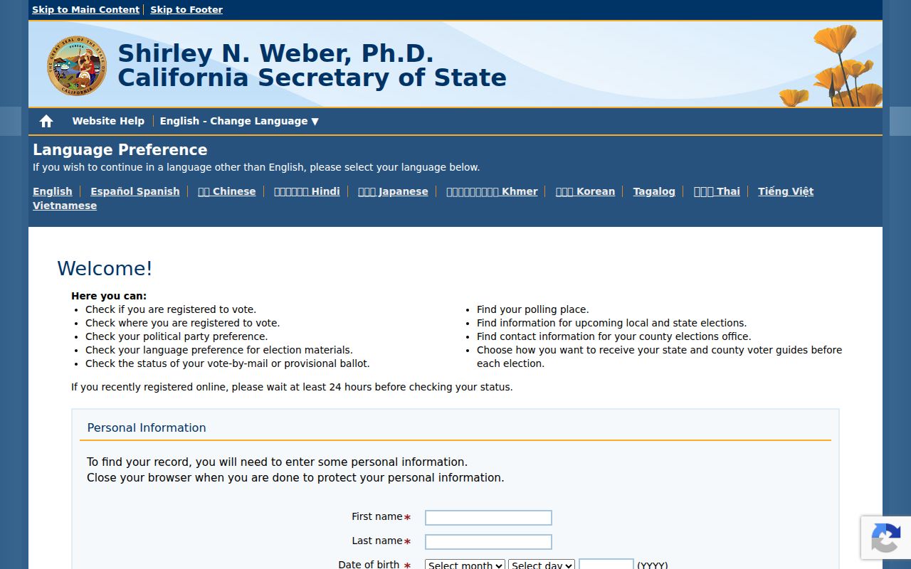 Beaumont residents directory California voter status lookup