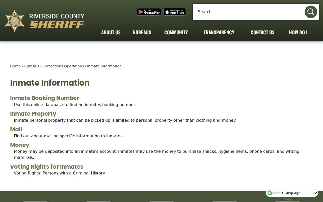Beaumont neighbors Riverside County inmate information search