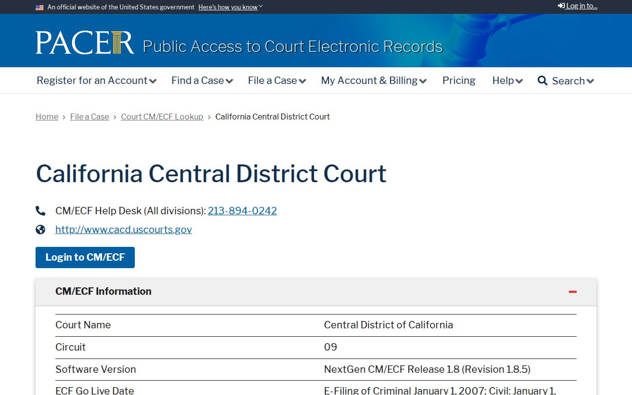 Beaumont previous residents Central District federal court lookup