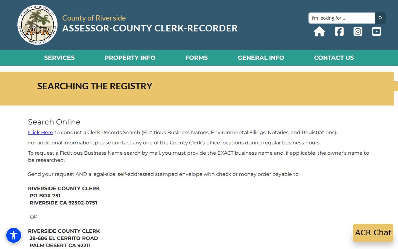 Beaumont previous residents Riverside County Clerk registry search