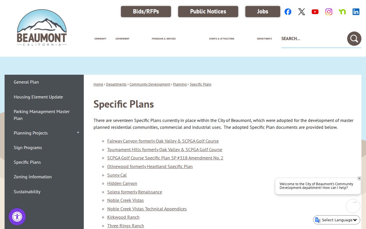 Beaumont street directory specific plan communities