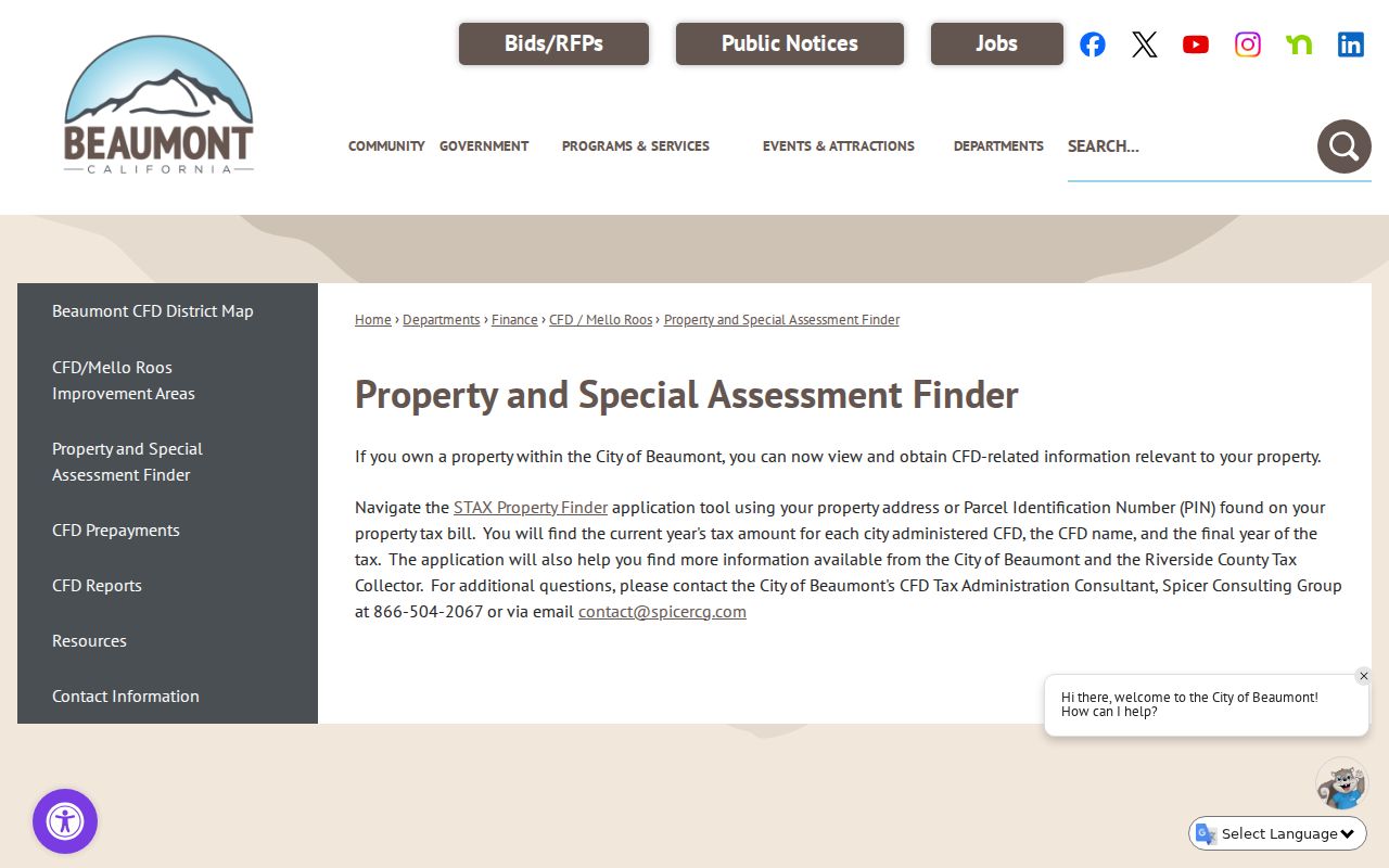 Beaumont street directory property and special assessment finder