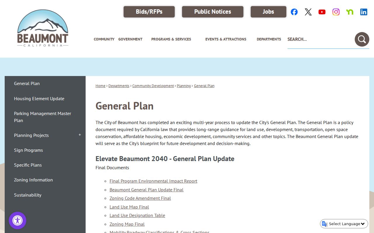 Beaumont ZIP code directory General Plan and land use map